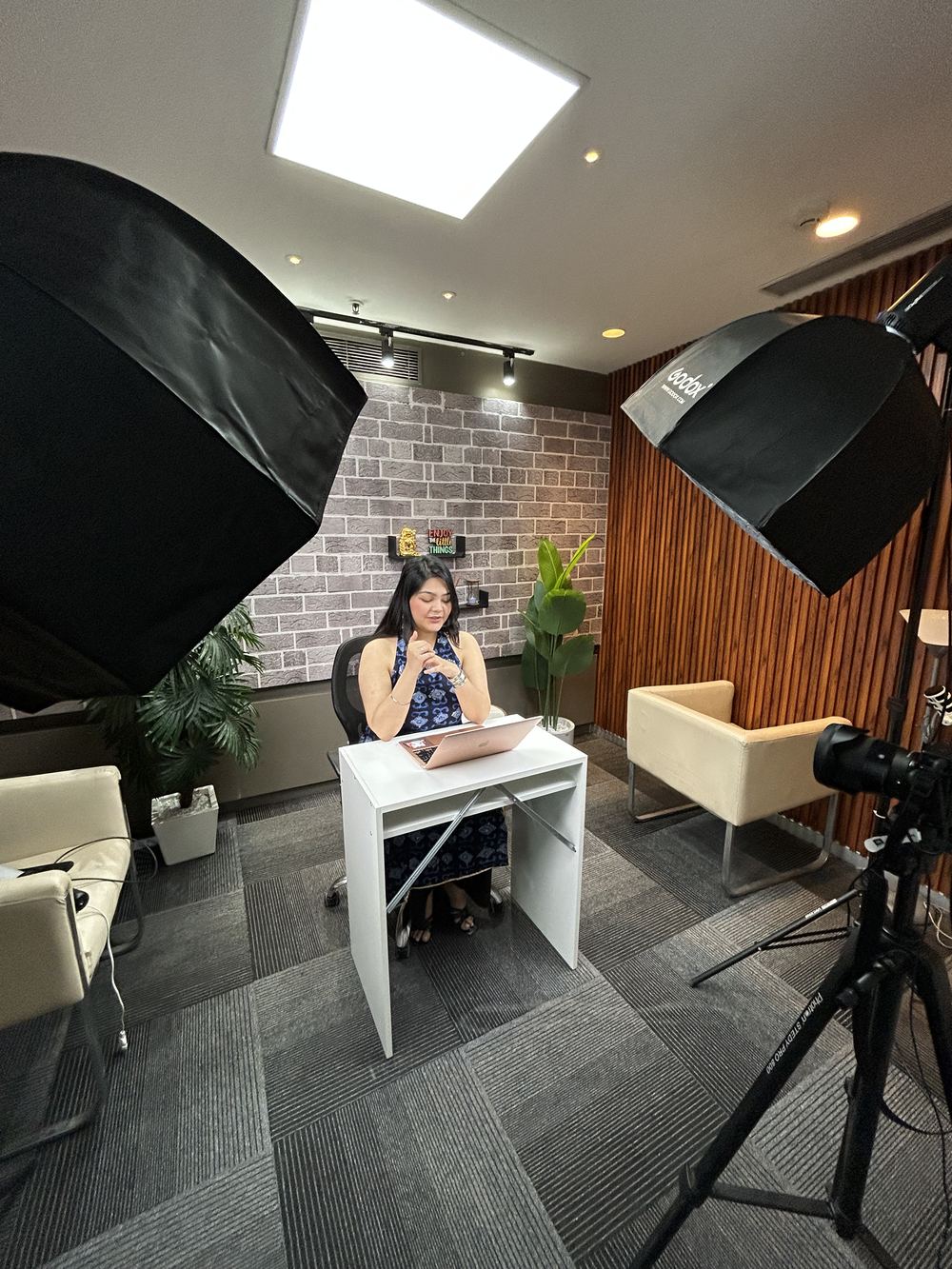 Creator recording a video podcast on the 4K camera setup at KAP Digital Studios, podcast studio in Gurgaon